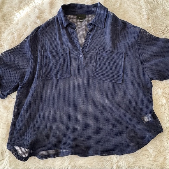 Lumiere Textured Navy BlueTwo-Piece Set - see through top and lined shorts. - Picture 4 of 10